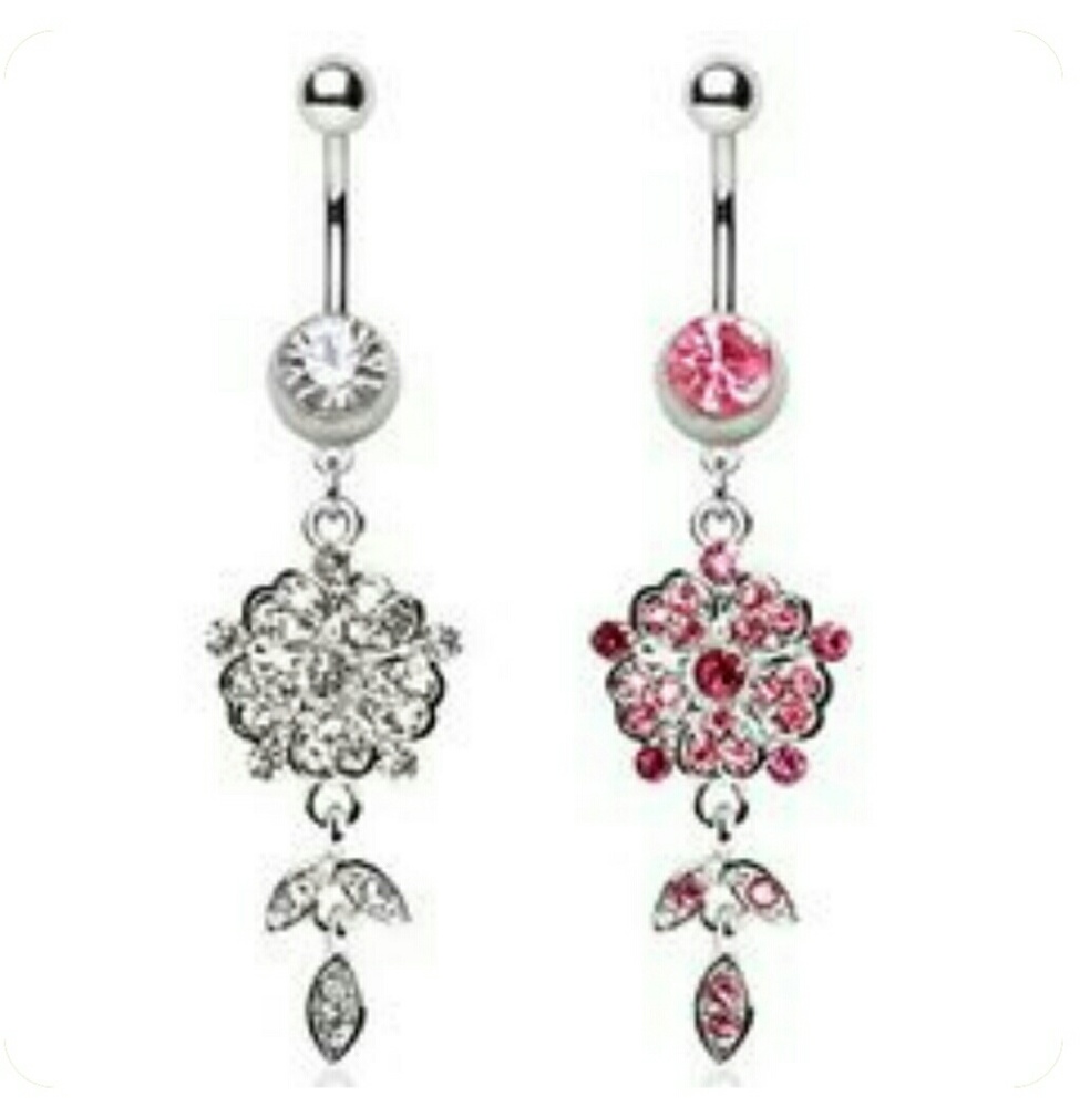 Beautiful flower and leaves navel ring!!